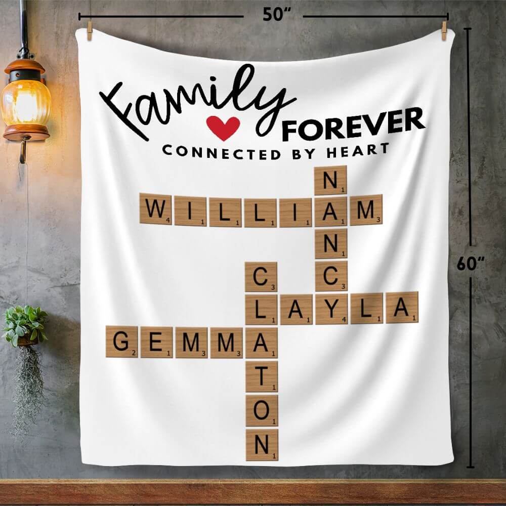 Forever Connected By Heart Scrabble Name Personalized Cozy Plush Blanket - 50"x60"