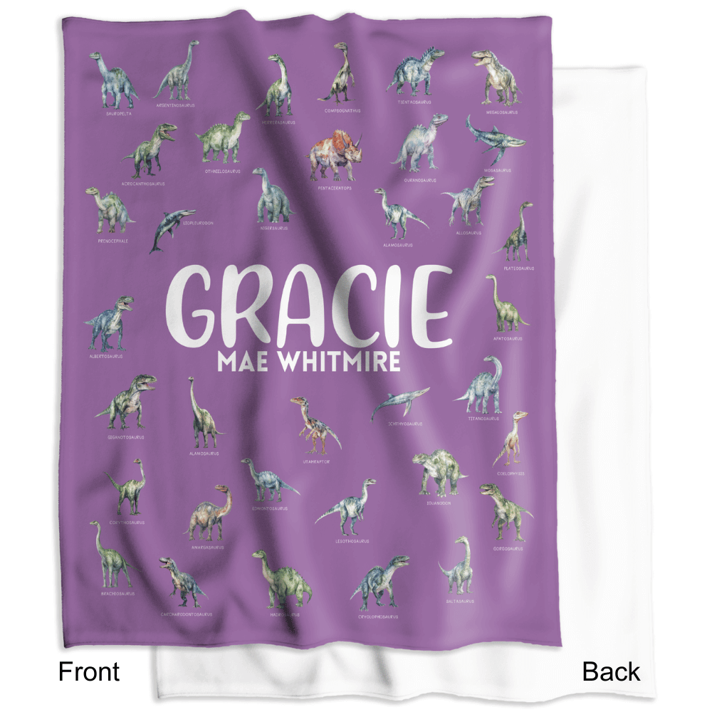 Personalized Kids Name Cozy Plush Dinosaur Blanket - 50"x60"