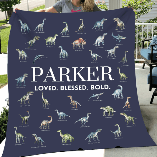 Personalized Kids Name Cozy Plush Dinosaur Blanket - 50"x60"