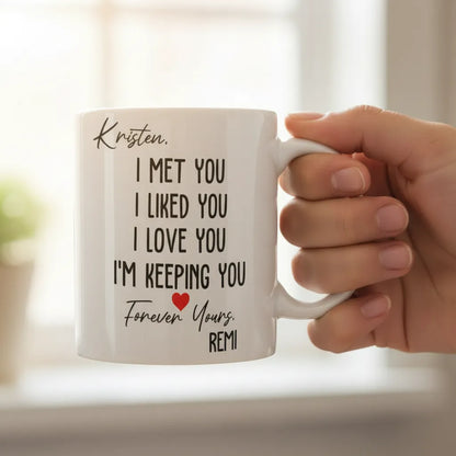 Personalized “Met You, Liked You, Love You” Mug