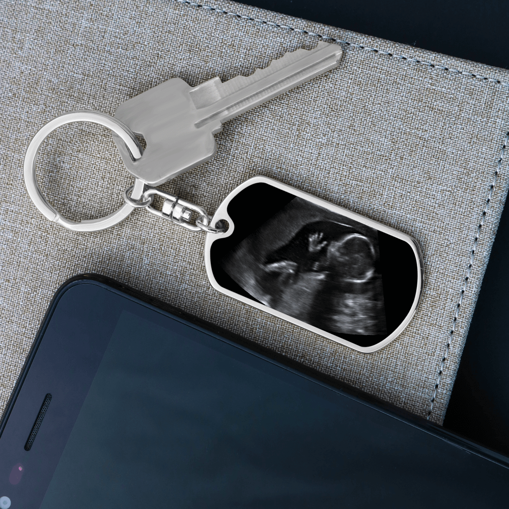 Daddy To Be - Ultrasound Present - I Will Hold Your Heart - Dog Tag Keychain