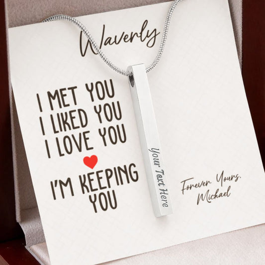 Custom Engraved Bar Necklace – Like You, Love You, Keeping You