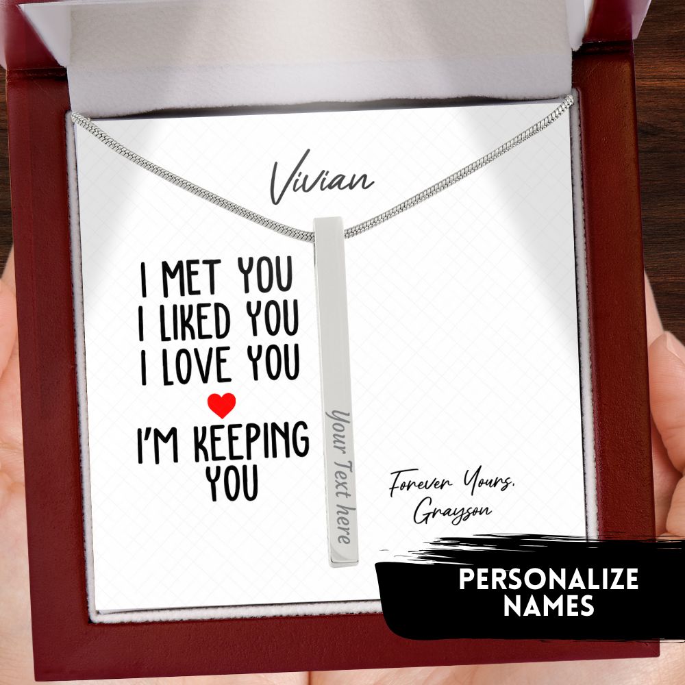 Custom Engraved Bar Necklace – Like You, Love You, Keeping You