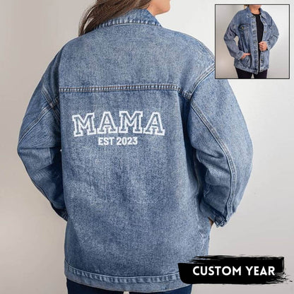 Oversized Mama Boyfriend-Cut Denim Jacket with Custom Year