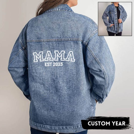 Oversized Mama Boyfriend-Cut Denim Jacket with Custom Year