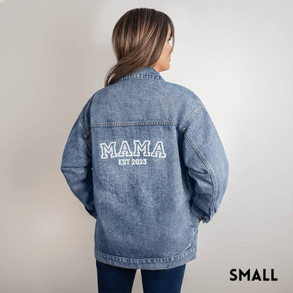 Oversized Mama Boyfriend-Cut Denim Jacket with Custom Year