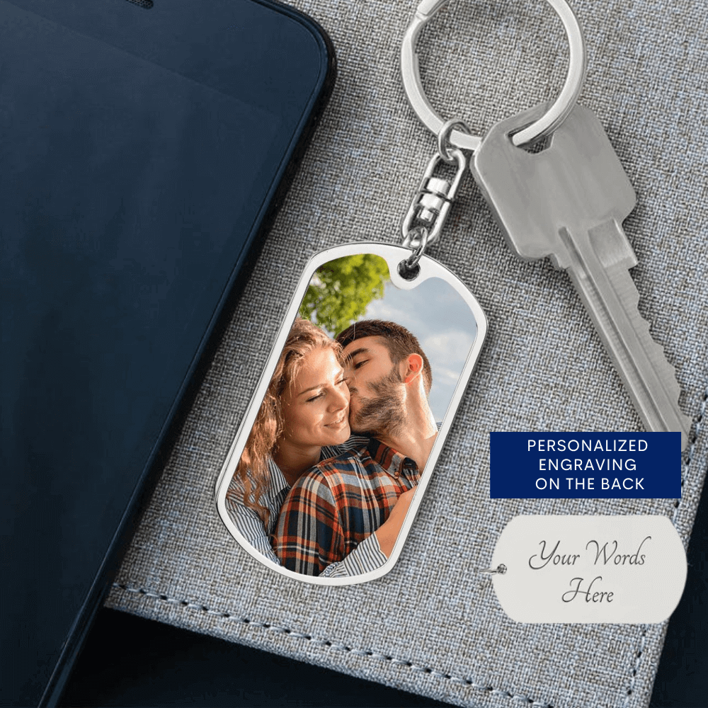 To My Husband - My Best Friend, My Love, My World - Custom Photo Dog Tag Keychain